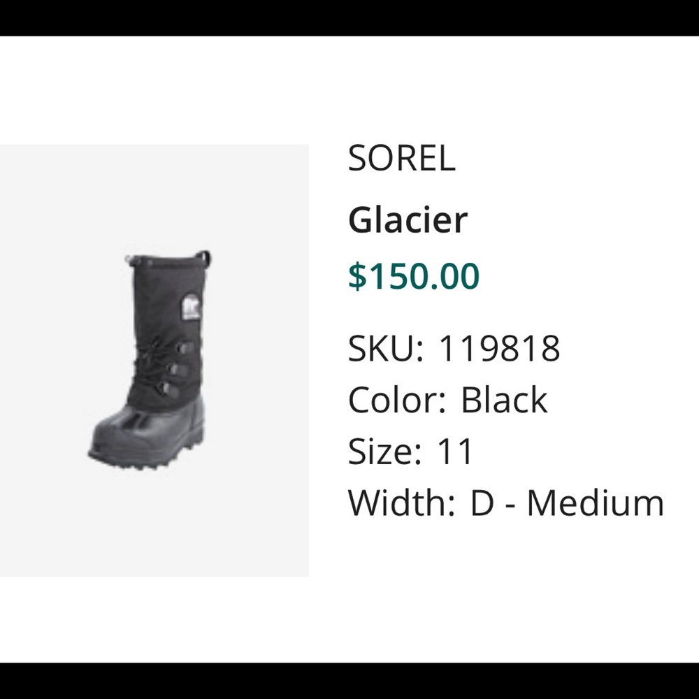 Sorel Mens Glacier Boots Size 11